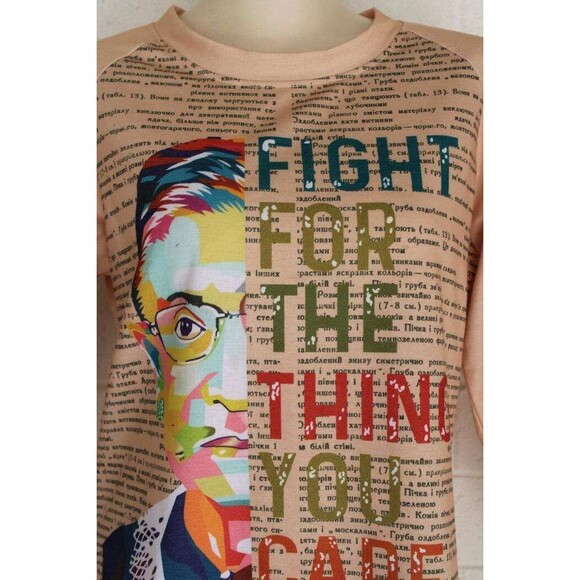 RBG Ruth Bader Ginsburg Russian Script Peach Color M L Long Sleeve Top - Picture 2 of 4